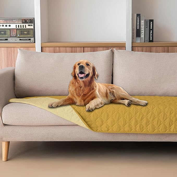 gogobunny 100% Double-Sided Waterproof Dog Bed Cover Pet Blanket Sofa Couch Furniture Protector for Puppy Large Dog Cat, Reversible (30x90 Inch (Pack of 1), Dark Yellow/Light Yellow)