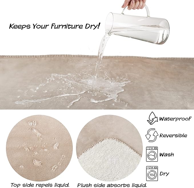 PETMAKER Waterproof Dog Blanket - 60x70-Inch Reversible Sherpa Dog Blanket for Couch, Bed, or Car - Protects from Spills, Stains, or Pet Fur (Tan)