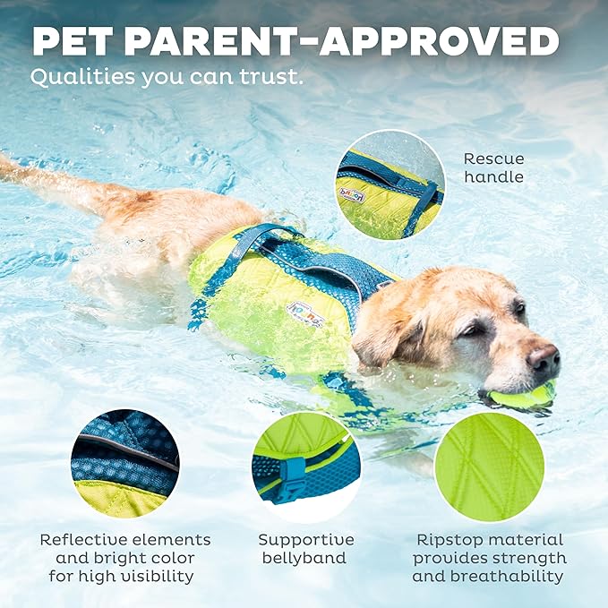 Outward Hound Standley Sport Green Performance Dog Life Jacket, Medium