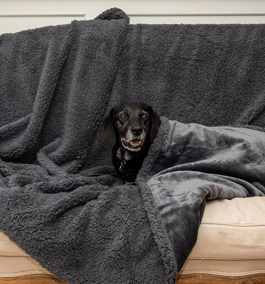 Waterproof Dog Blankets for Large Dogs Washable - Sherpa Dog Blanket for Bed, Pet Covers for Couches and Sofas, Cars, 40x60 - Dark Grey