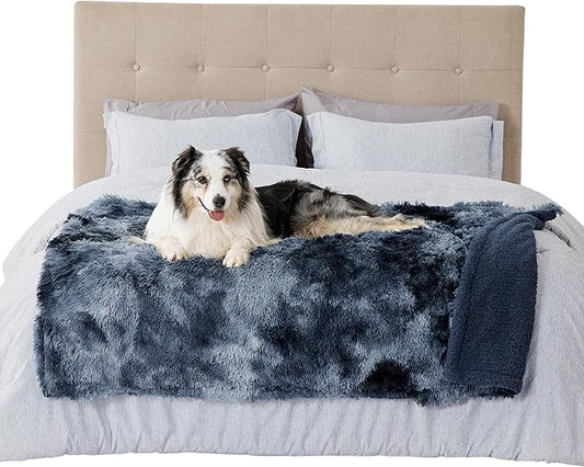 Bedsure Waterproof Dog Blankets for Large Dogs - Calming Cat Blanket for Couch Protector Washable, Long Faux Fur Pet Throw Blanket for Puppy, Reversible Furniture Protection, 50"x60", Tie-dye Navy