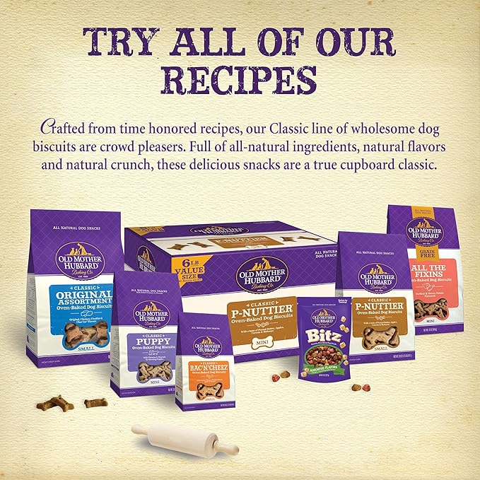 Old Mother Hubbard by Wellness Classic P-Nuttier Natural Dog Treats, Crunchy Oven-Baked Biscuits, Ideal for Training, Mini Size, 20 pound box