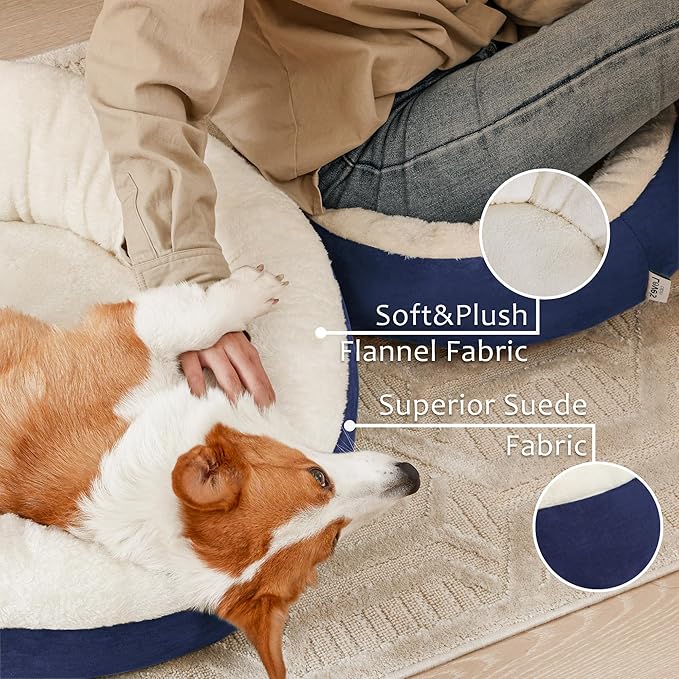 Love's cabin Round Donut Cat and Dog Cushion Bed, 25in Pet Bed for Small or Medium Dogs, Anti-Slip & Water-Resistant Bottom, Soft Durable Fabric Pet Beds, Washable Calming Cat & Dog Bed Navy