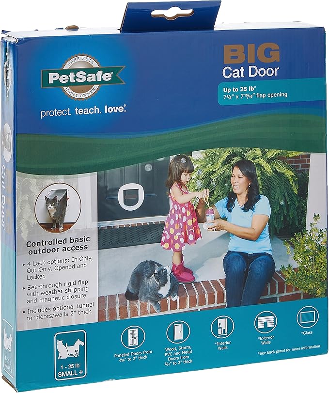 PetSafe Exterior/Interior Cat Door - Big Cat 4-Way Locking Pet Door Flap for Large Cats - Tinted Privacy Door - Weatherproof, Durable Door Frame - DIY Easy Install with Hardware Kit Included