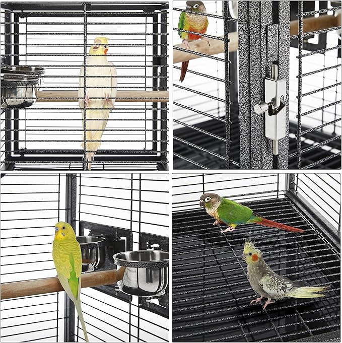 Yaheetech 25.5'' Wrought Iron Bird Travel Carrier Cage Parrot Cage with Handle Wooden Perch & Seed Guard for Small Parrots Canaries Budgies Parrotlets Lovebirds Conures Cockatiels