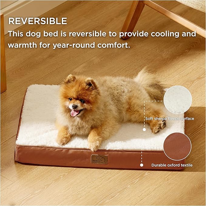 Bedsure Small Dog Bed for Small Dogs - Orthopedic Waterproof Dog Beds with Removable Washable Cover, Egg Crate Foam Pet Bed MatDark Khaki