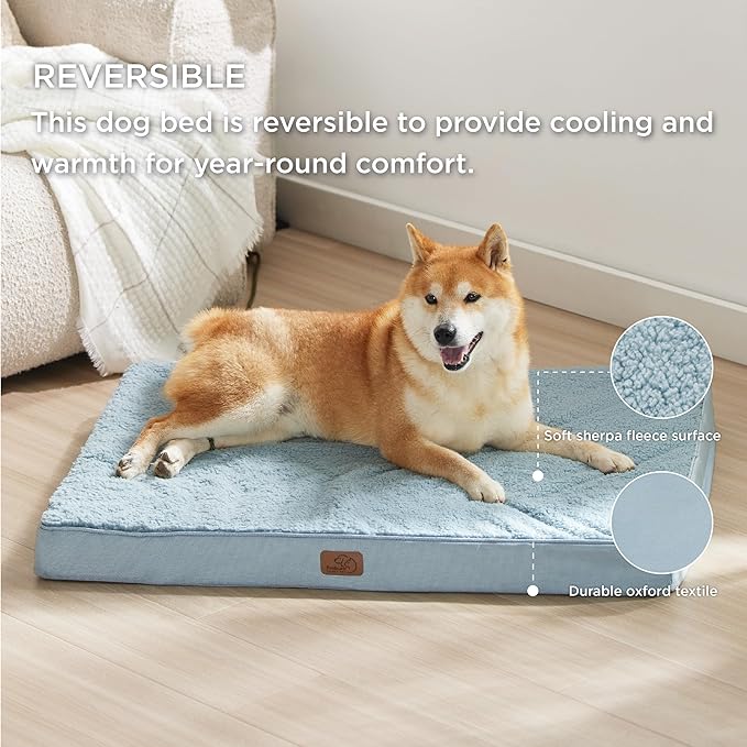 Bedsure Large Dog Bed for Large Dogs - Big Orthopedic Waterproof Dog Beds with Removable Washable Cover, Egg Crate Foam Pet Bed Mat, Suitable for Dogs Up to 75lbs, Light Blue