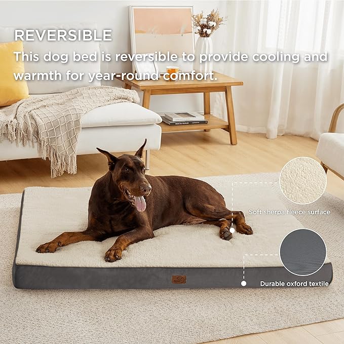 Bedsure Jumbo Dog Bed for Large Dogs - XXL Orthopedic Dog Beds with Removable Washable Cover, Egg Crate Foam Pet Bed Mat, Suitable for Dogs Up to 150lbs, Grey