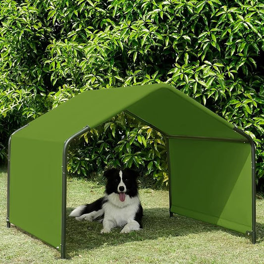 Dog Shade Shelter Outdoor Dark Green Tent for Large Medium Dogs, 4'x4'x3' Outside Sun Rain Canopy Pet House for Cats Pigs Livestock with Waterproof Roof Ground Nails