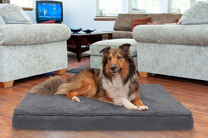 Furhaven Memory Foam Dog Bed for Large Dogs w/ Removable Washable Cover, For Dogs Up to 95 lbs - Terry & Suede Mattress - Gray, Jumbo/XL