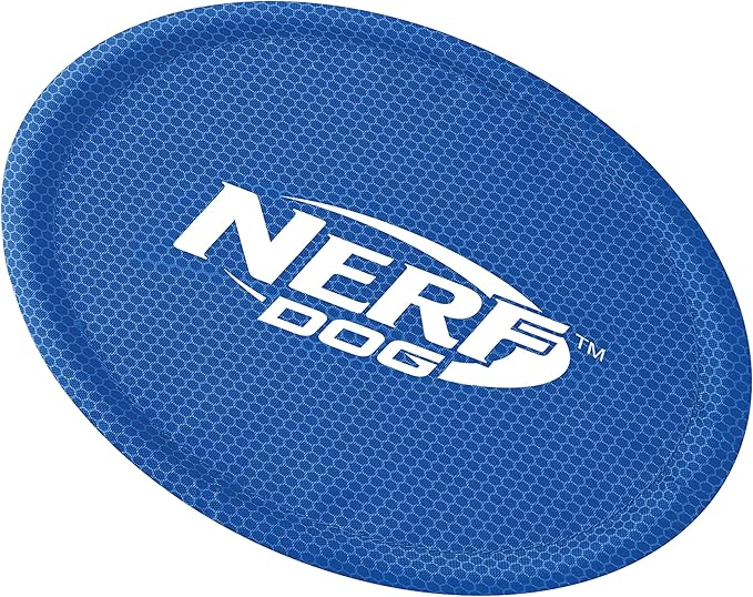 Nerf Dog Nylon Flyer Dog Toy, Flying Disc, Lightweight, Durable and Water Resistant, Great for Beach and Pool, 9 inch diameter, for Medium/Large Breeds, Single Unit, Blue