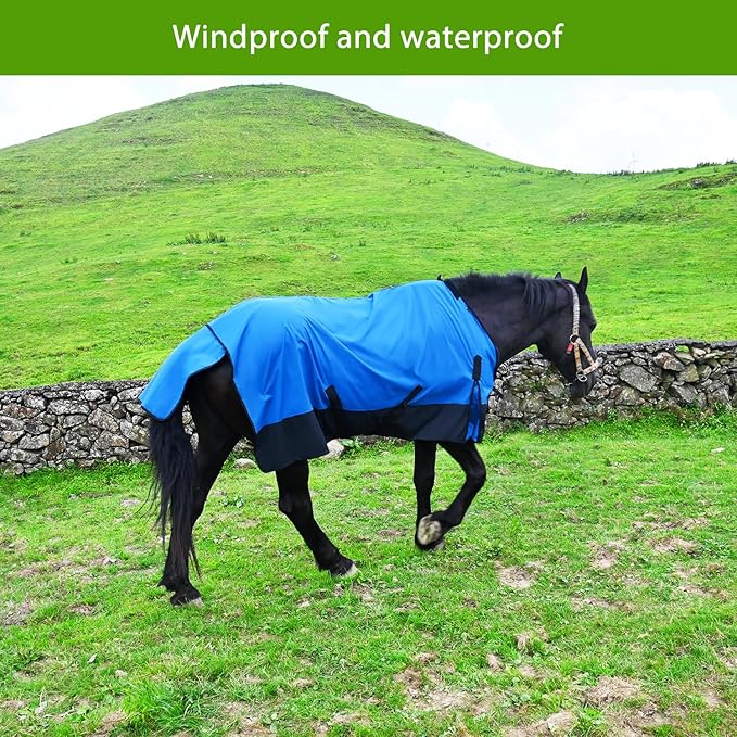 Waterproof and Breathable Horse Sheet|Horse Blankets for Real Horses|Adjustable with Tail Rainy Day Choices for Horses(76", Blue)