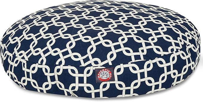 Navy Blue Links Medium Round Indoor Outdoor Pet Dog Bed With Removable Washable Cover By Majestic Pet Products