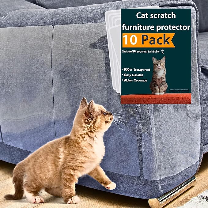 Anti Cat Scratch Furniture Protector, 10 Pack, Cat Couch Protector, Couch Protector for Cats, Furniture Protectors from Cats, Couch Cat Scratch Protector (10 Pack + 50 Twist Pins)