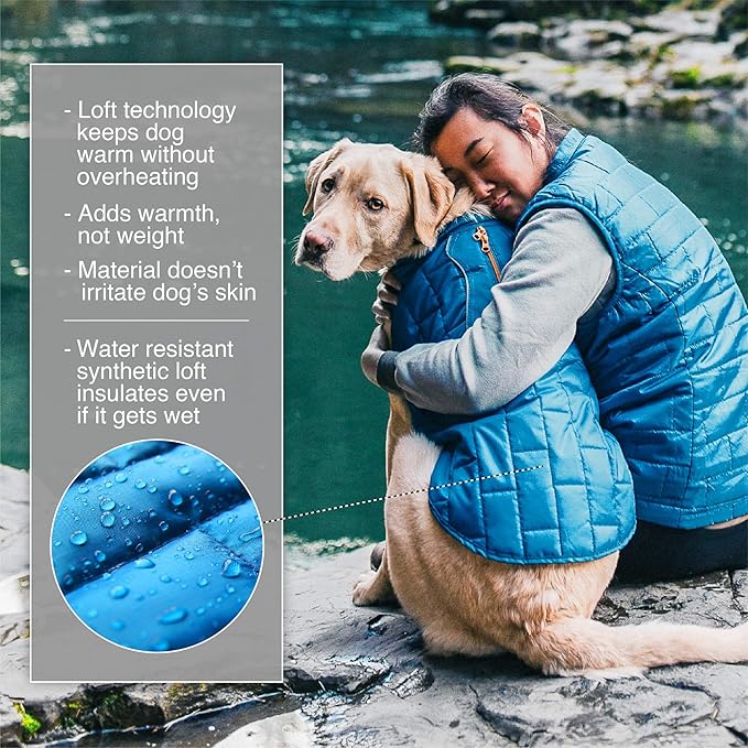 Kurgo Loft Dog Jacket, Reversible Dog Coat, Wear with Harness or Sweater, Water Resistant, Reflective, Winter Coat for Large Dogs (Ink Blue, XL)