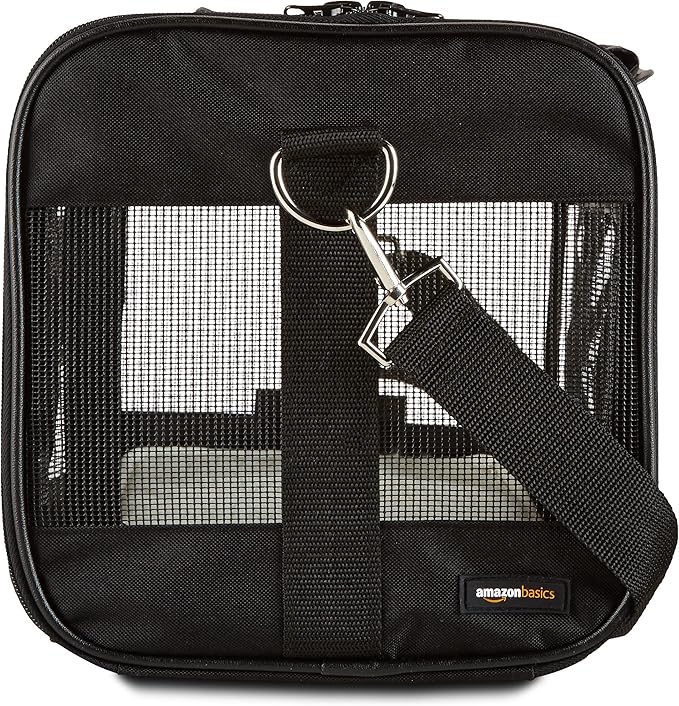 Amazon Basics Soft-Sided Mesh Pet Travel Carrier for Dog, Cat, Medium, 16.5"L x 9.4"W x 9.8"H, Black