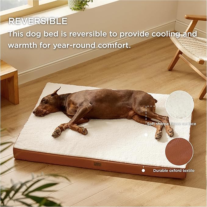 Bedsure Jumbo Dog Bed for Large Dogs - XXL Orthopedic Waterproof Dog Beds with Removable Washable Cover, Egg Crate Foam Pet Bed MatDark Khaki