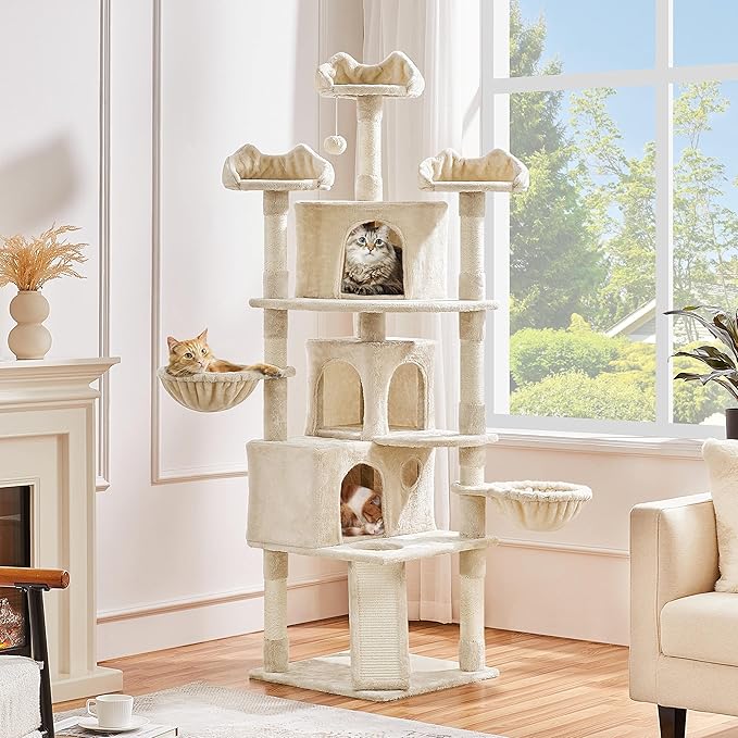 Yaheetech 76.5in Cat Tree Cat Tower with 3 Condos, 3 Cozy Perches, 9 Scratching Posts, 2 Baskets, Dangling Ball, Pet Bed Furniture Activity Center for Indoor Cats and Kittens