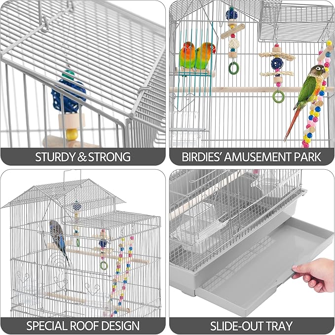 Yaheetech 39inch Iron Roof Top Bird Cage Parakeet Cage Parrot Cage for Small Birds Canary Budgie Cockatiel Lovebirds with Swing & Ladder