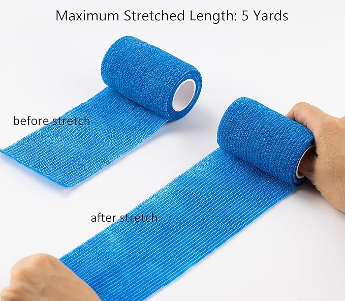 12 Pack Cohesive Bandage Tape, Self Adherent Vet Wrap, Flexible Athletic Self Adhesive Bandage Wrap for Handle Grip, Sports, Swelling, Injuries(4 inch, Blue)