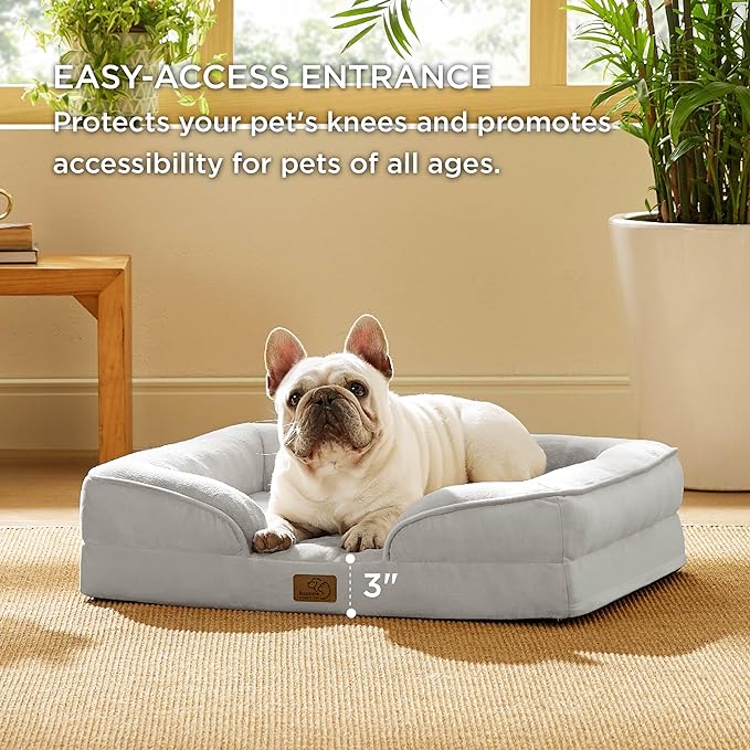 Bedsure Orthopedic Dog Bed for Medium Dogs - Waterproof Dog Sofa Beds Medium, Supportive Foam Pet Couch Bed with Removable Washable Cover, Waterproof Lining and Nonskid Bottom, Light Grey