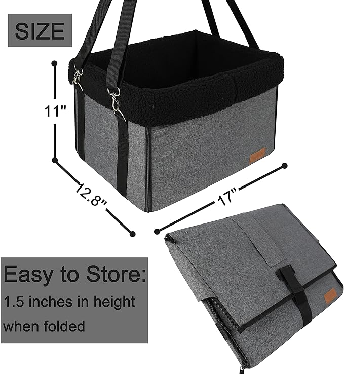 Apollo Walker Dog Car Seats Dog Booster Seat with Removable Fleece Liner Foldable Design for Small Pets (Grey)