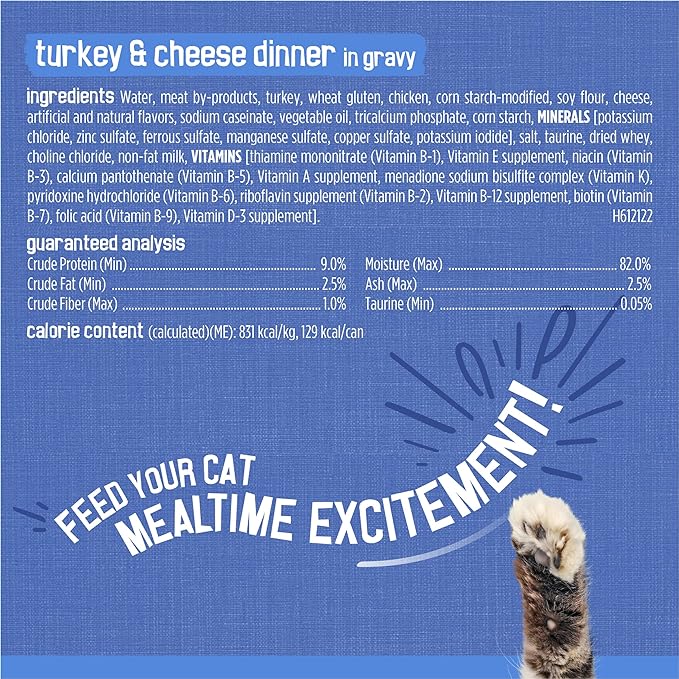 Purina Friskies Gravy Wet Cat Food Variety Pack, Shreds Beef, Chicken and Turkey & Cheese Dinner - (Pack of 24) 5.5 oz. Cans