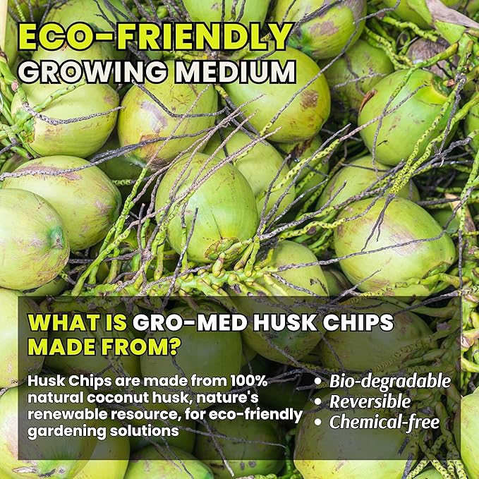 Coco Husk Chips Brick 1.1lb Expands Upto 7 Quarts Coconut Coir Chip, Best Mulching Medium for Plants Gardening, Potting Soil Mix, Orchid Bark Alternative - OMRI Certified, Low EC, Balanced pH