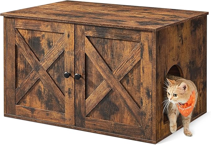 Feandrea Cat Litter Box Enclosure, Litter Box Furniture Hidden with Removable Divider, Indoor Cat House, End Table, 31.5 x 20.9 x 19.7 Inches, Rustic Brown UPCL002X01