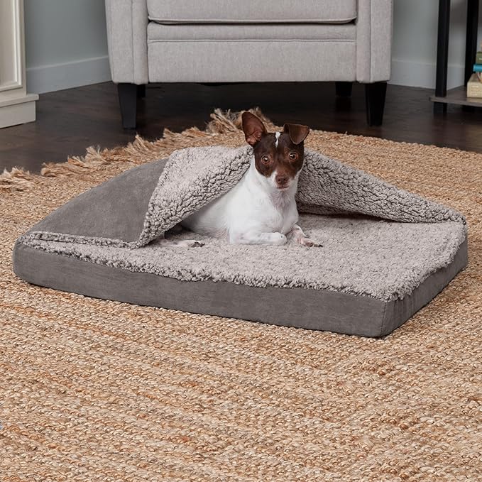 Furhaven Memory Foam Dog Bed for Medium/Small Dogs w/ Removable Washable Cover, For Dogs Up to 35 lbs - Berber & Suede Blanket Top Mattress - Gray, Medium, 30.0"L x 20.0"W x 3.0"Th