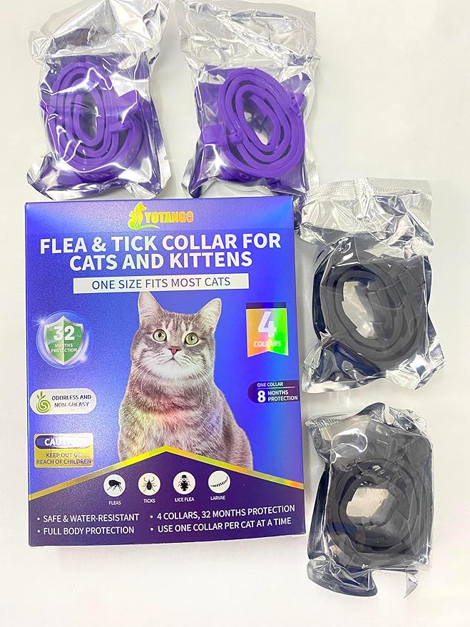 4 Pack Flea Collar for Cats, 32Months Flea and Tick Prevention for Cats, Waterproof Cat Flea Collar, Natural Cat Flea and Tick Treatment, Adjustable Flea and Tick Collar for Cats Kittens(Black&Purple)