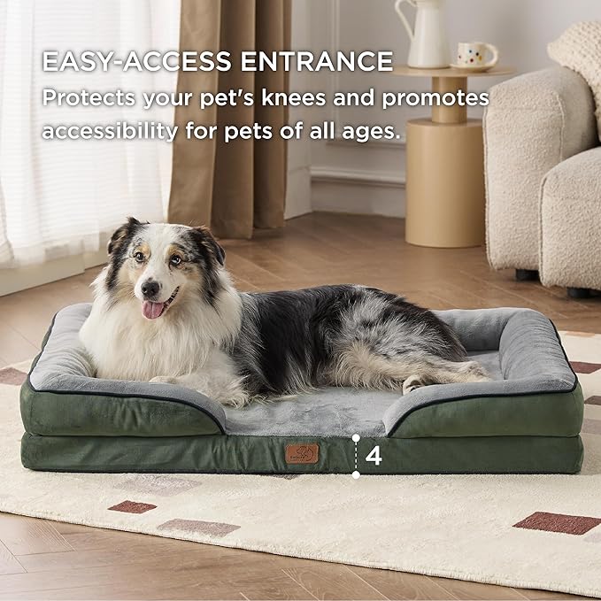 Bedsure Orthopedic Dog Bed for Extra Large Dogs - XL Washable Dog Sofa Bed Large, Supportive Foam Pet Couch Bed with Removable Washable Cover, Waterproof Lining and Nonskid Bottom, Dark Green, 42"