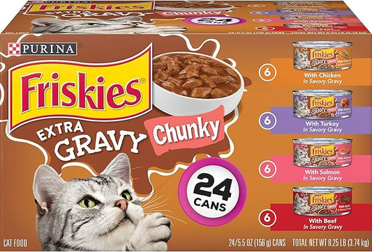 Purina Friskies Gravy Wet Cat Food Variety Pack, Extra Gravy Chunky - (Pack of 24) 5.5 oz. Cans