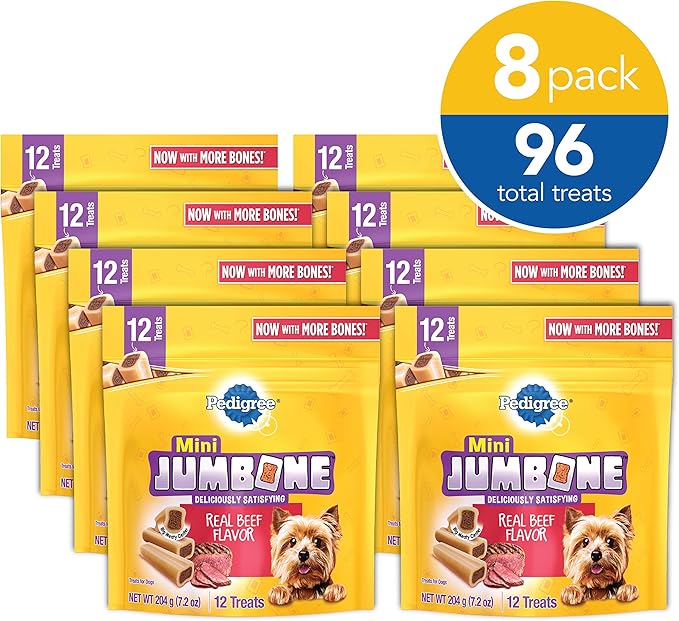 PEDIGREE MINI JUMBONE Small Dog Treats Real Beef Flavor, 7.2 oz, 12 Count (Pack of 8)