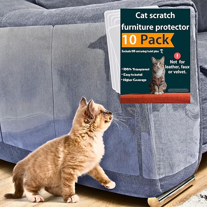 Anti Cat Scratch Furniture Protector, 10 Pack, Cat Couch Protector, Couch Protector for Cats, Furniture Protectors from Cats, Couch Cat Scratch Protector (10 Pack + 50 Twist Pins)