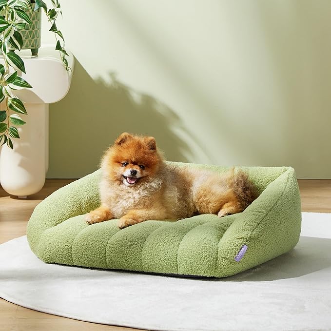 Lesure Orthopedic Dog Bed Sofa for Small Dogs & Cats, Waterproof Dog Couch with Removable Washable Cover, Cute Aesthetic Pet Sofa Couch with Egg Crate Foam(24" x 18" x 9.5", Green)