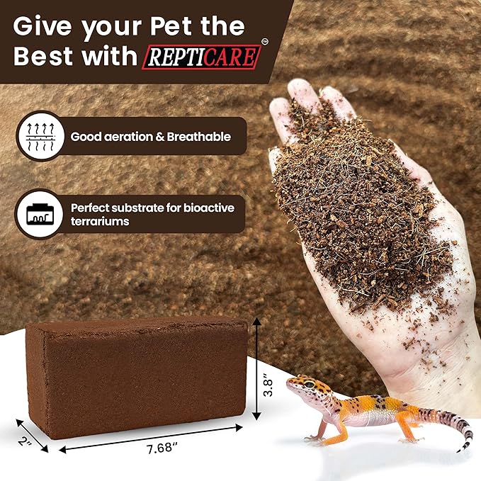ReptiCare Coconut Coir Brick Compressed 1.4 lb Brick 6-Pack - Expands to 60 Quarts, Coconut Fiber Bedding for Ball Pythons, Bearded Dragons, Lizards, Tortoises, Hermit Crabs, Bioactive Terrariums