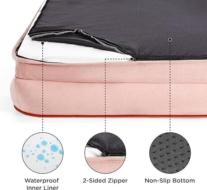 Bedsure Orthopedic Dog Bed for Large Dogs - Big Washable Dog Sofa Beds Large, Supportive Foam Pet Couch Bed with Removable Washable Cover, Waterproof Lining and Nonskid Bottom, Pink