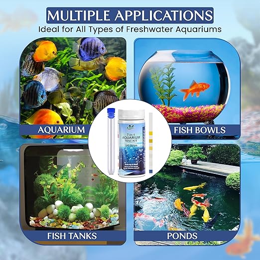 Aquarium Water Test Kit – 7 in 1 Fish Tank Water Testing Kit & eBook – Contains 100 Aquarium Test Strips & 1 Fish Tank Thermometer - Aquarium Test Kit Freshwater - Pond Water Test Kit