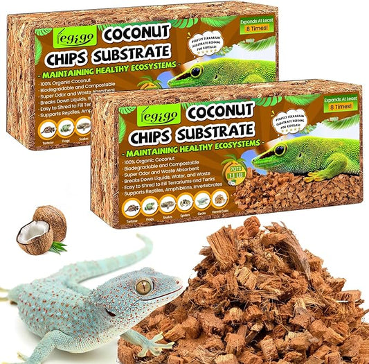 Legigo 2 Pack Coco Husk Substrate for Reptiles, Natural Coconut Chip Reptiles Bedding, Compressed Coco Husk Chips Terrarium Substrate for Snake, Tortoise, Ball Python, Gecko, Lizard, Bearded Dragon