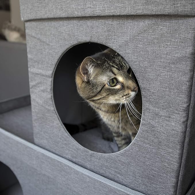 Kitty City Large Stackable Grey Condo, Cat Cube, Cat House, Pop Up Bed, Cat Ottoman, Mansion