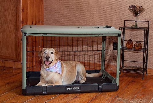 Pet Gear “The Other Door” 4 Door Steel Crate for Dogs/Cats with Garage-Style Door, Includes Plush Bed + Travel Bag, No Tools Required, 3 Models, 3 Colors