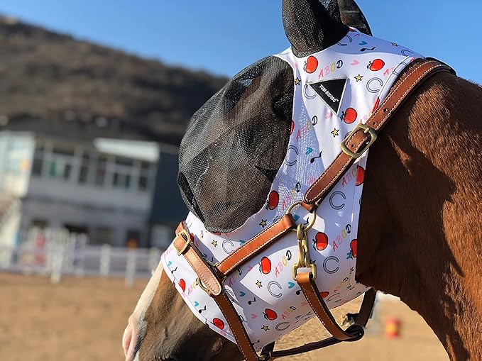 TGW RIDING Horse Fly Mask Super Comfort Horse Fly Mask Elasticity Fly Mask with Ears We Only Make Products That Horses Like (White, M)