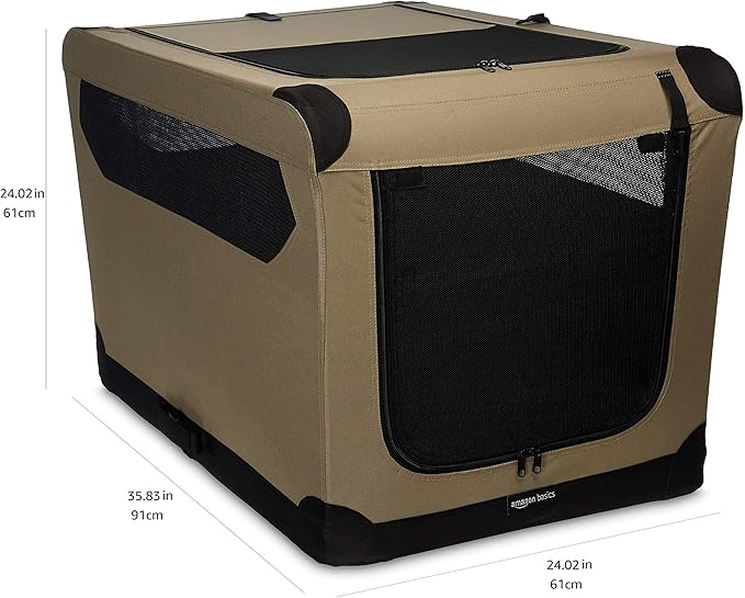 Amazon Basics - Folding Soft Crate for Cat, Dog, Rabbit, 36 Inch, Tan, 35.8"L x 24.0"W x 24.0"H