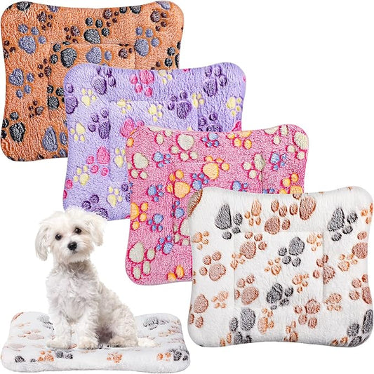 4 Pack Ultra Soft Dog Cat Bed Mat with Cute Prints Reversible Fleece Dog Crate Kennel Pad Cozy Washable Thickened Hamster Guinea Pig Bed Pet Bed Mat for Small Animals (Vivid Color,13 x 19 Inches)