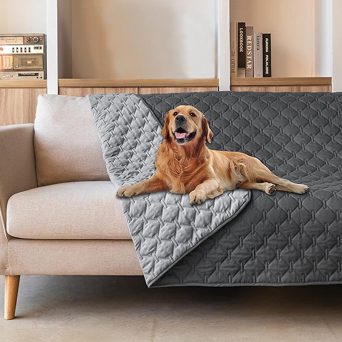 gogobunny 100% Double-Sided Waterproof Dog Bed Cover Pet Blanket Sofa Couch Furniture Protector for Puppy Large Dog Cat, Reversible (82x120 Inch (Pack of 1), Dark Grey/Light Grey)