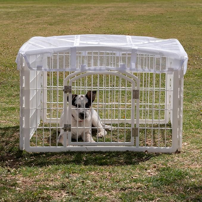 IRIS USA Dog Playpen Mesh Top, 46" x 46" Top Cover for IRIS USA 4-Panel Pet Playpen, Washable, Durable, Nylon Mesh Material, Playpen Not Included, White