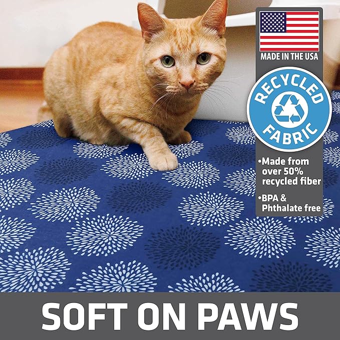 Drymate Original Cat Litter Mat, Contains Mess from Box, Protects Floors, Urine-Proof, Machine Washable, Soft on Kitty Paws, Absorbent, Waterproof (USA Made, Recycled Content) (20”x28”)(Good Blue)