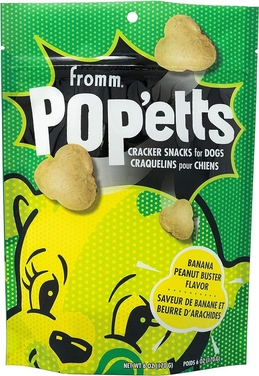 Fromm Pop'etts Banana Peanut Buster Cracker Dog Snacks - Premium Dog Treats - Banana Recipe - 6 oz