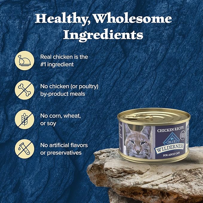 Blue Buffalo Wilderness High-Protein, Grain-Free Natural Wet Food for Adult Cats, Chicken Paté, 3-oz, 24-pack